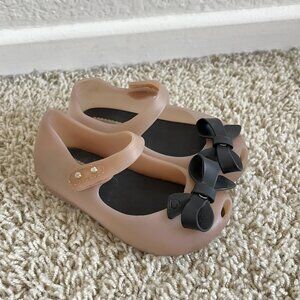 Mini Melissa Ultragirl Blush Pink with Black Bows Mary Janes Size 7 Toddler
